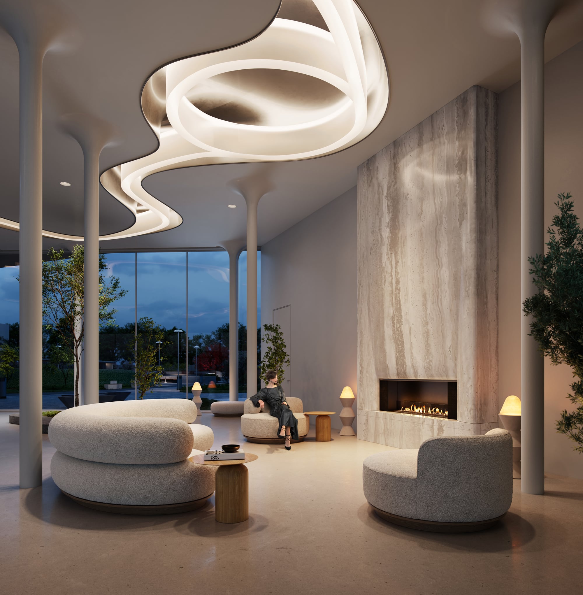 Камин в лобби 